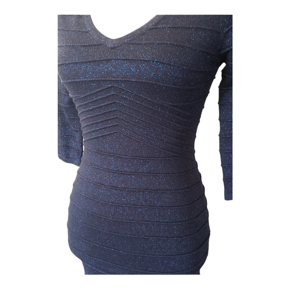 TWENTY ONE WOMEN'S BODYCON SPARKLE NAVY BLUE DRESS 3/4 SLEEVE SIZE M - Picture 5 of 7